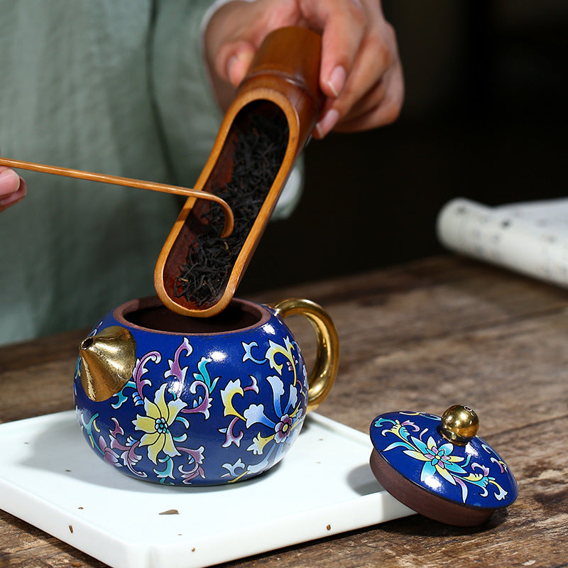 Purple clay enamel color Xishi teapot/teacup set