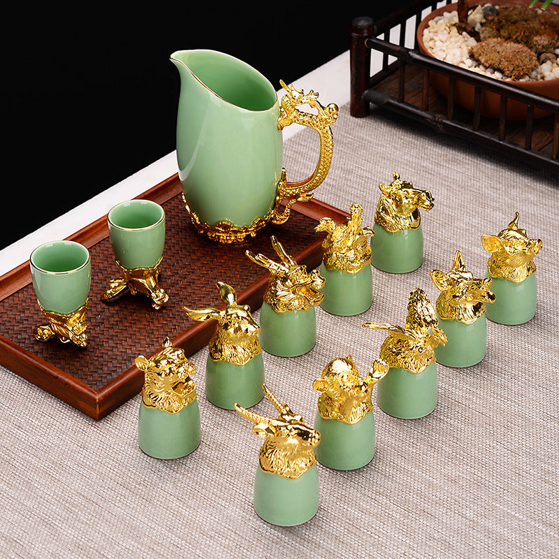 12 Chinese Zodiac Shot Glasses Set