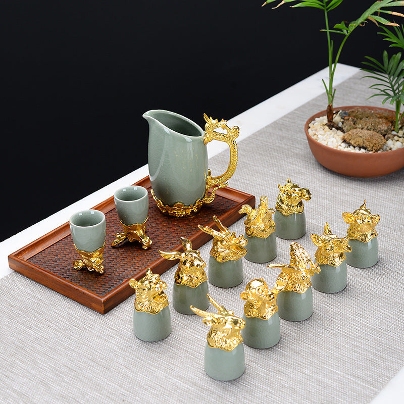 12 Chinese Zodiac Shot Glasses Set