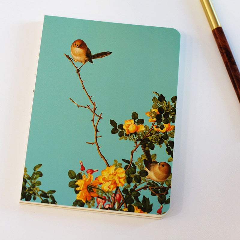 Ancient style Lang Shining flower and bird A5 blank notebook