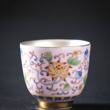 Load image into Gallery viewer, Jingdezhen Enamel Color Gilt Silver Liner Flower Teacup Set
