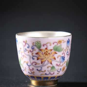 Jingdezhen Enamel Color Gilt Silver Liner Flower Teacup Set