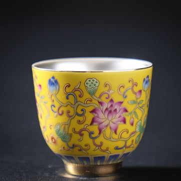 Jingdezhen Enamel Color Gilt Silver Liner Flower Teacup Set