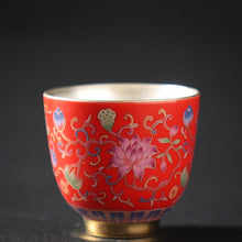 Load image into Gallery viewer, Jingdezhen Enamel Color Gilt Silver Liner Flower Teacup Set
