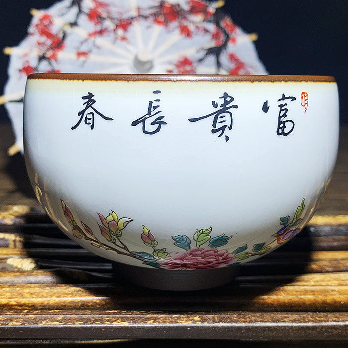 Master Collection---- Rich Changchun hand-painted flower and bird Teacup(M315)