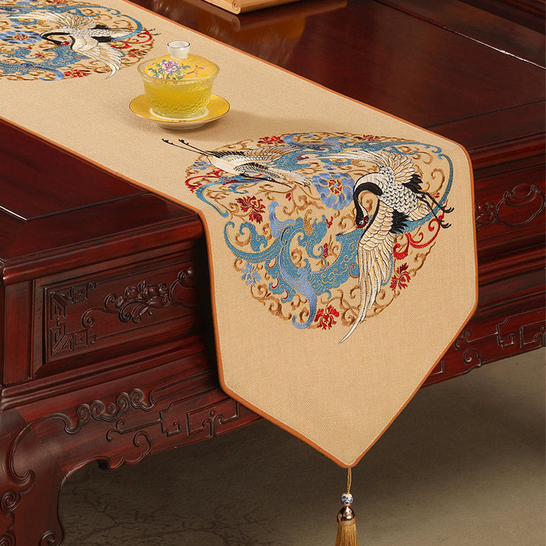 Embroidered Table Runners/ Bed Runners - Crane Dance