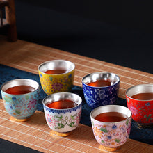 Load image into Gallery viewer, Jingdezhen Enamel Color Gilt Silver Liner Flower Teacup Set
