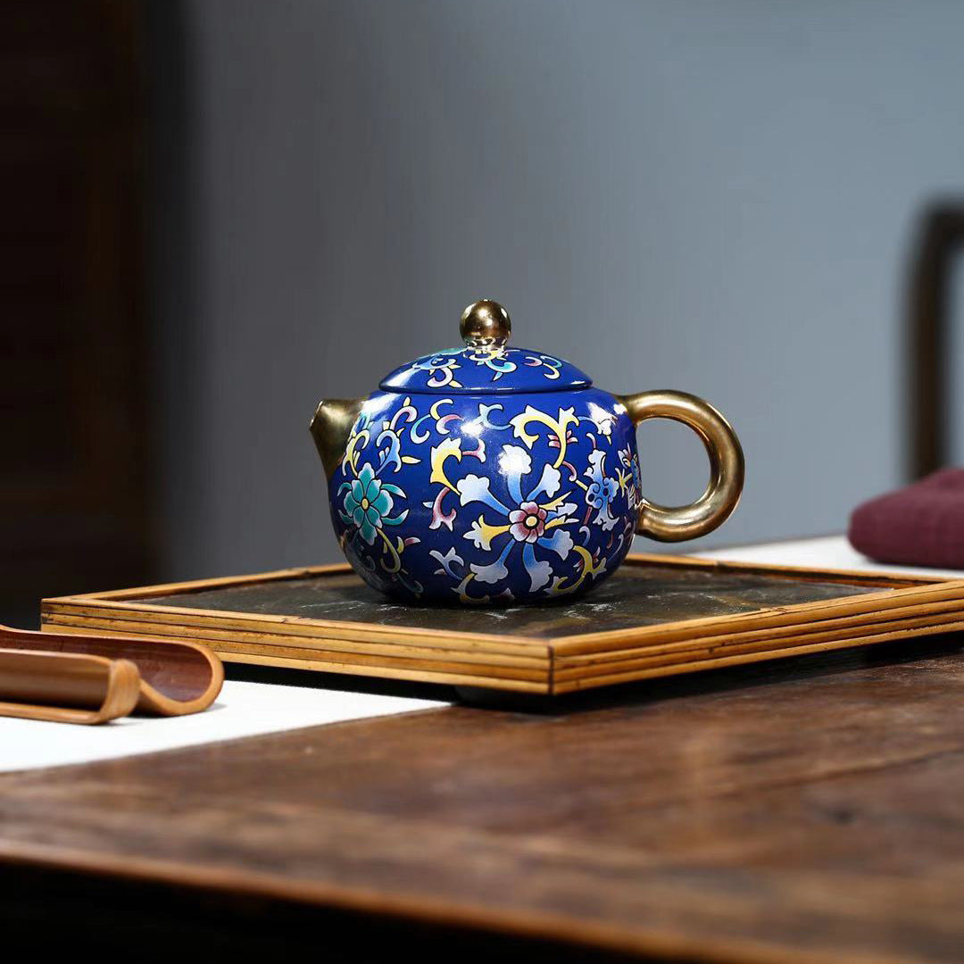 Purple clay enamel color Xishi teapot/teacup set