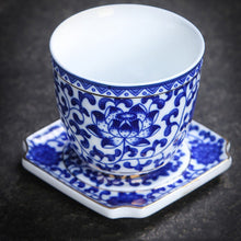 Load image into Gallery viewer, Gold and Enamel Flower Tea Cup with Teacup Holder Set
