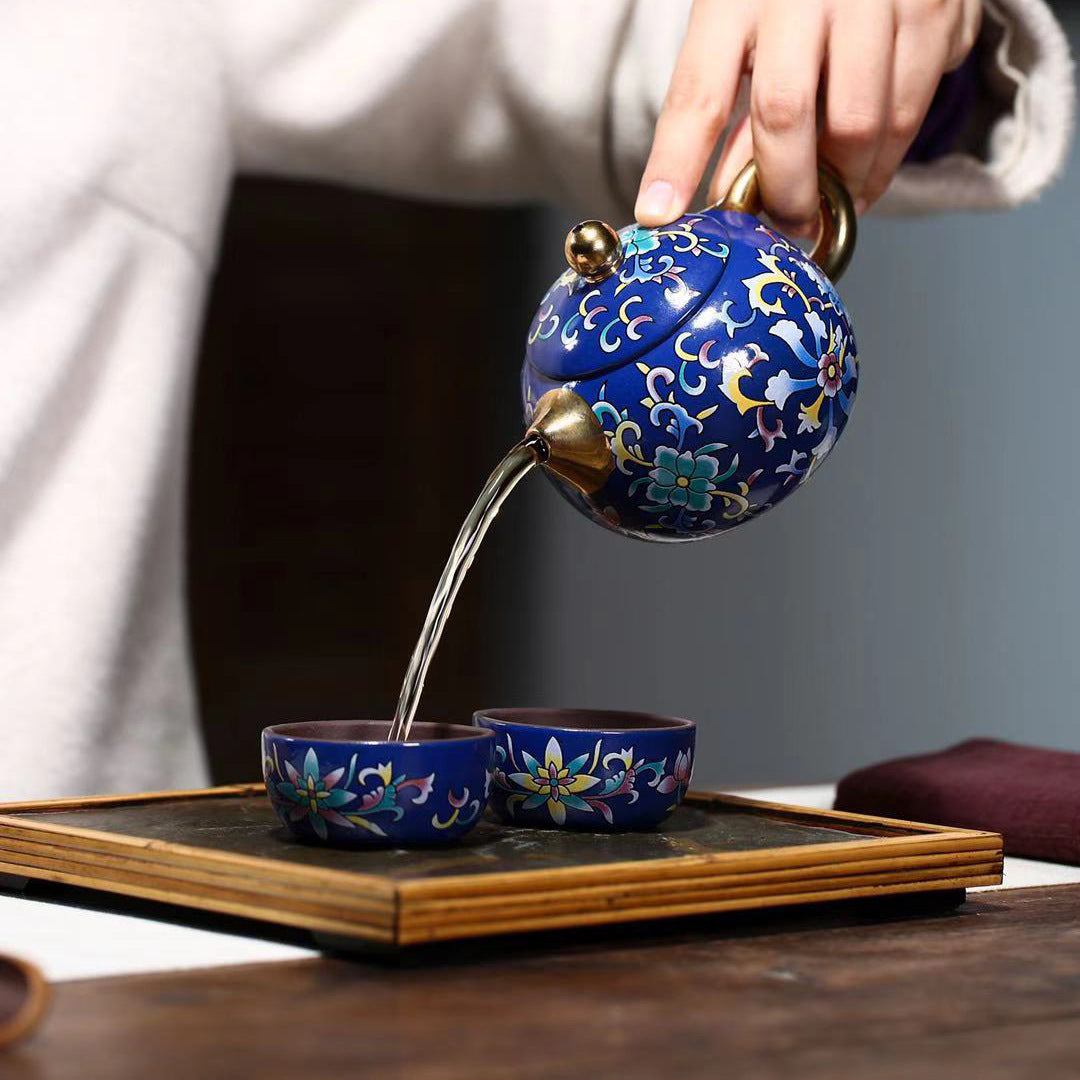 Purple clay enamel color Xishi teapot/teacup set