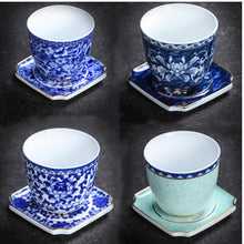 Load image into Gallery viewer, Gold and Enamel Flower Tea Cup with Teacup Holder Set
