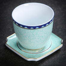 Load image into Gallery viewer, Gold and Enamel Flower Tea Cup with Teacup Holder Set
