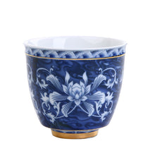 Load image into Gallery viewer, Gold and Enamel Flower Tea Cup with Teacup Holder Set
