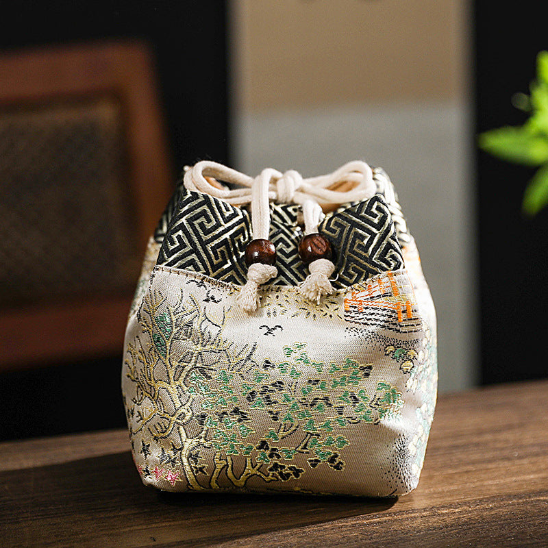 Satin tea set travel teacup bag