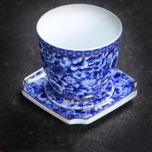 Load image into Gallery viewer, Gold and Enamel Flower Tea Cup with Teacup Holder Set
