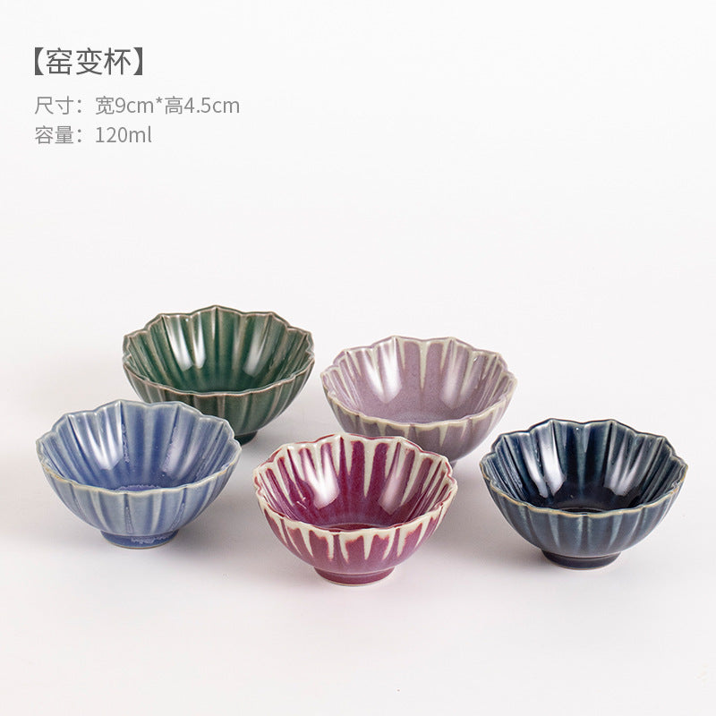 Five Color Petal Jun Kiln Teacup Set