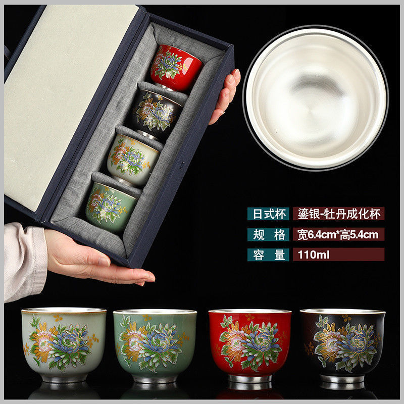 Enamel 925 Silver Teacup Set