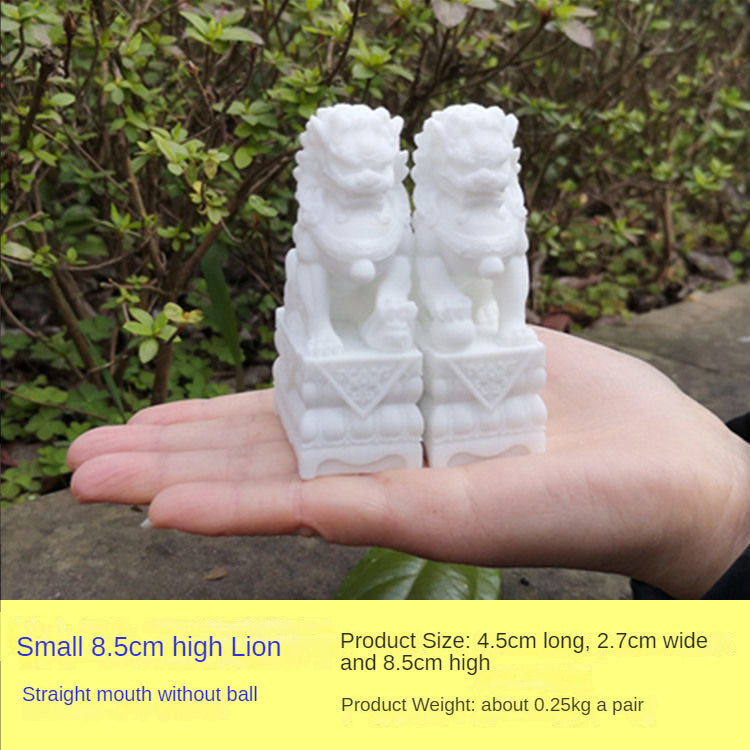 Crafts, stone carvings, white marble town house sculptures, stone lions, 1 pair