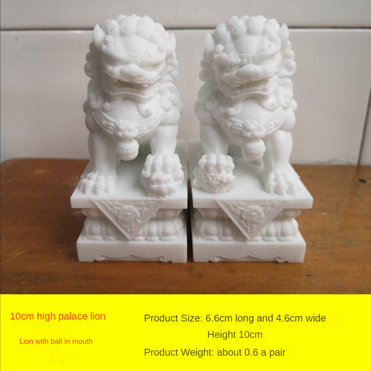 Crafts, stone carvings, white marble town house sculptures, stone lions, 1 pair