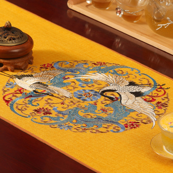 Embroidered Table Runners/ Bed Runners - Crane Dance