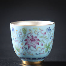 Load image into Gallery viewer, Jingdezhen Enamel Color Gilt Silver Liner Flower Teacup Set
