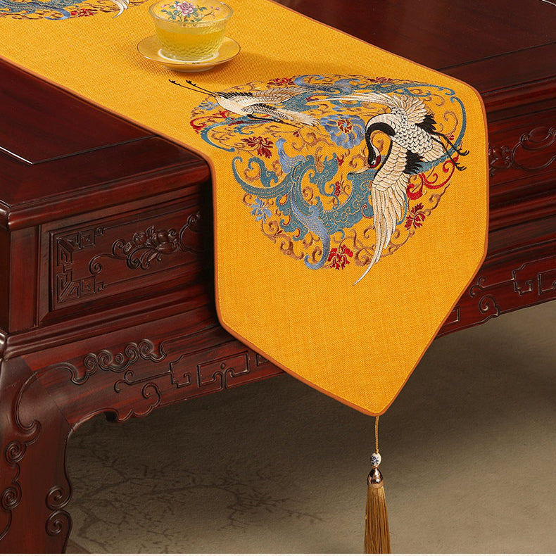 Embroidered Table Runners/ Bed Runners - Crane Dance