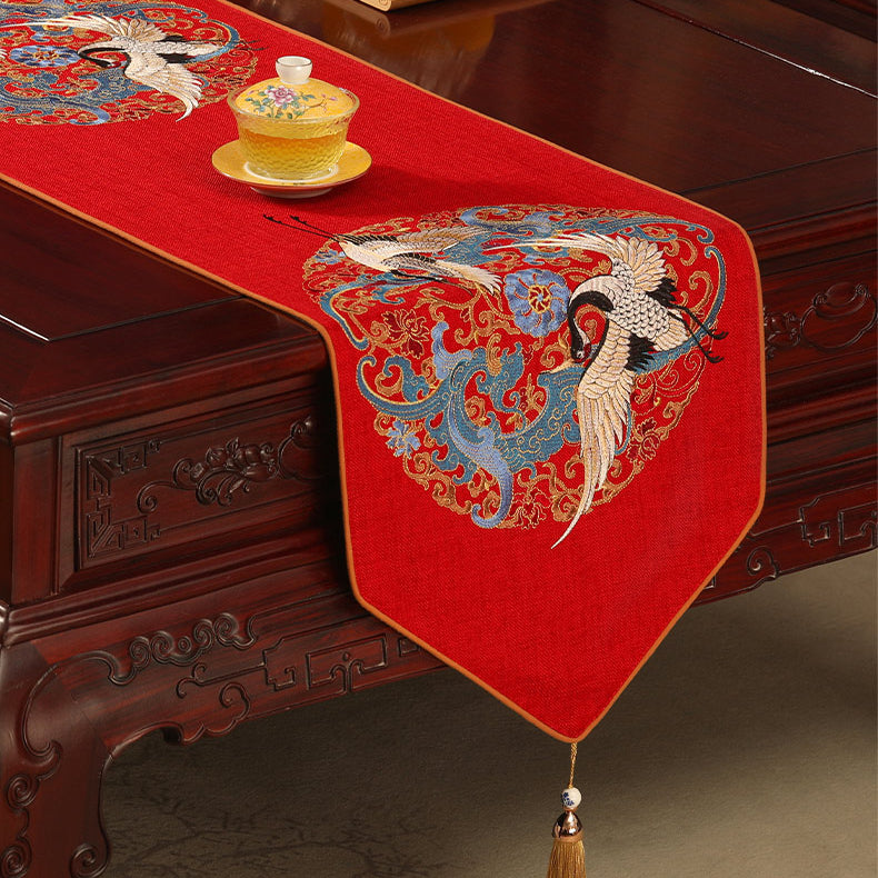 Embroidered Table Runners/ Bed Runners - Crane Dance