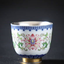 Load image into Gallery viewer, Jingdezhen Enamel Color Gilt Silver Liner Flower Teacup Set
