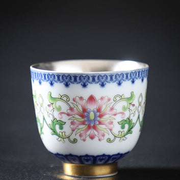 Jingdezhen Enamel Color Gilt Silver Liner Flower Teacup Set